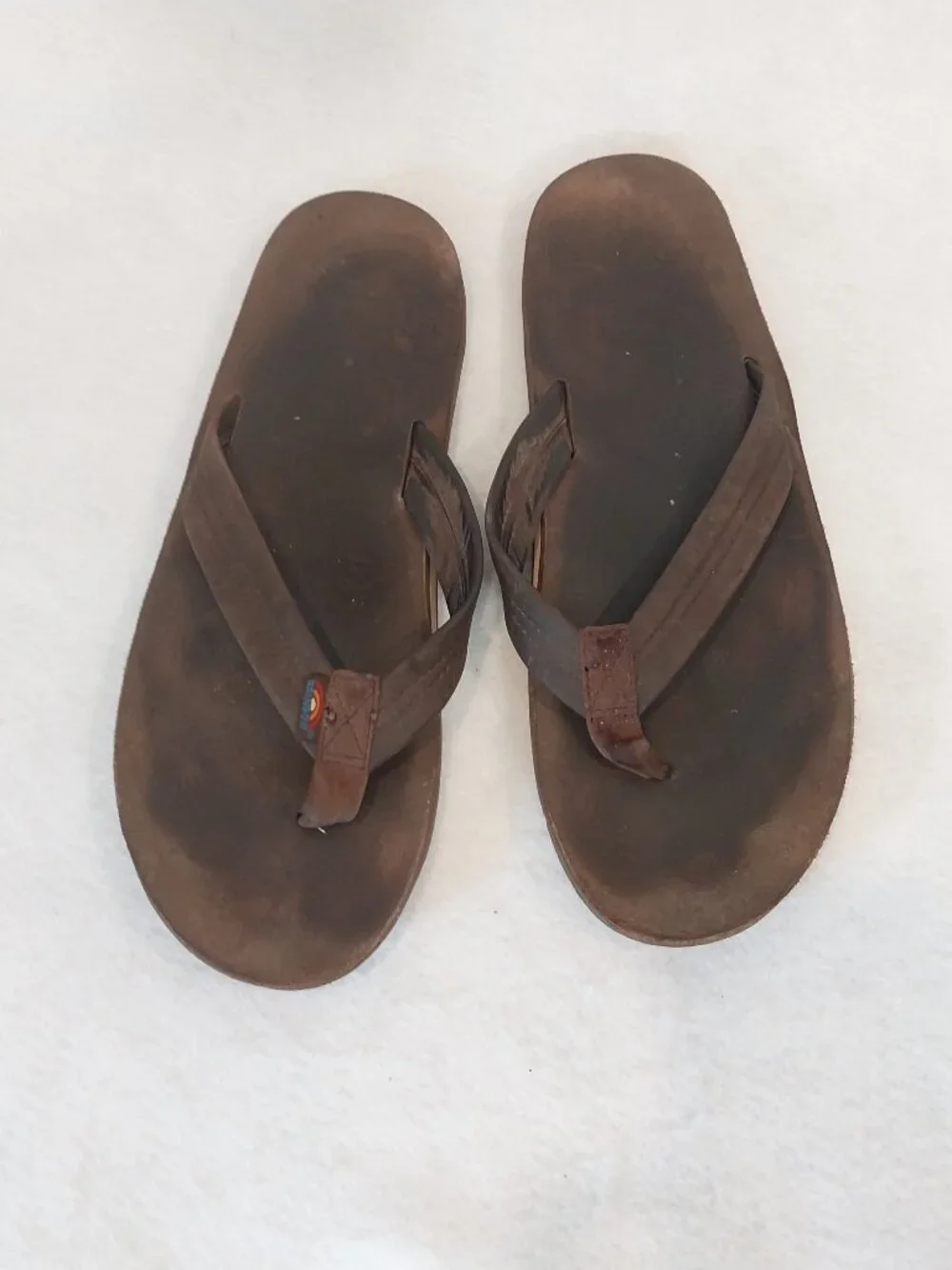 Rainbow Brown Leather Flip Flops Mens 13 Sandals Casual Comfort Slip On Shoes